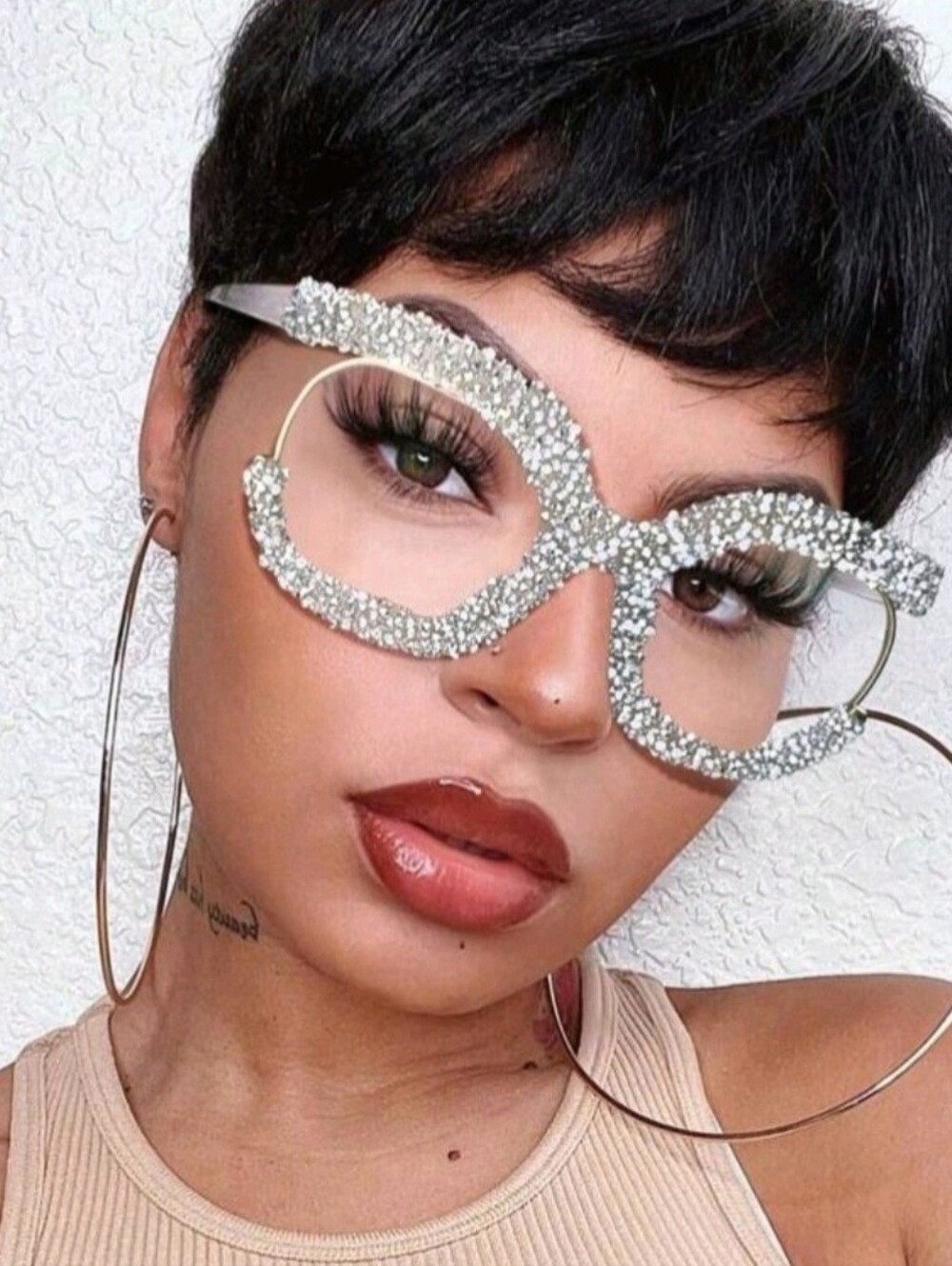 NEW Clear Gem Oversize Round Fashion Glasses